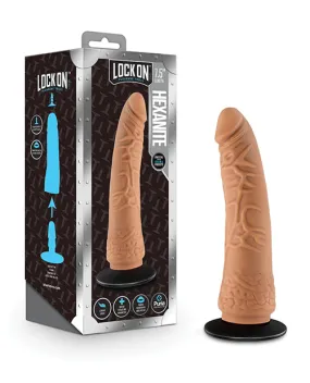 Blush Lock On 7.5" Hexanite Dildo w/ Suction Cup Adapter - Mocha