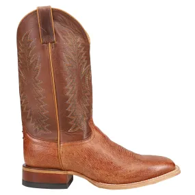 Breck Smooth Ostrich Embroidered Square Toe Pull On Cowboy Boots