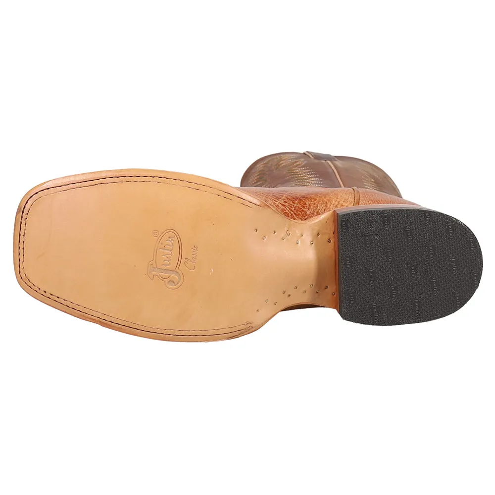 Breck Smooth Ostrich Embroidered Square Toe Pull On Cowboy Boots