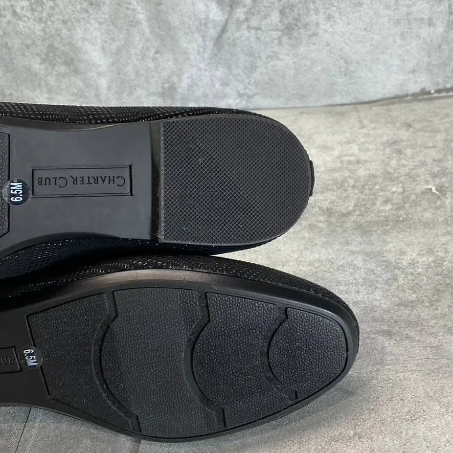 CHARTER CLUB Women's Black Plaid Kimii Deconstructed Almond-Toe Slip-On Flats SZ 6.5