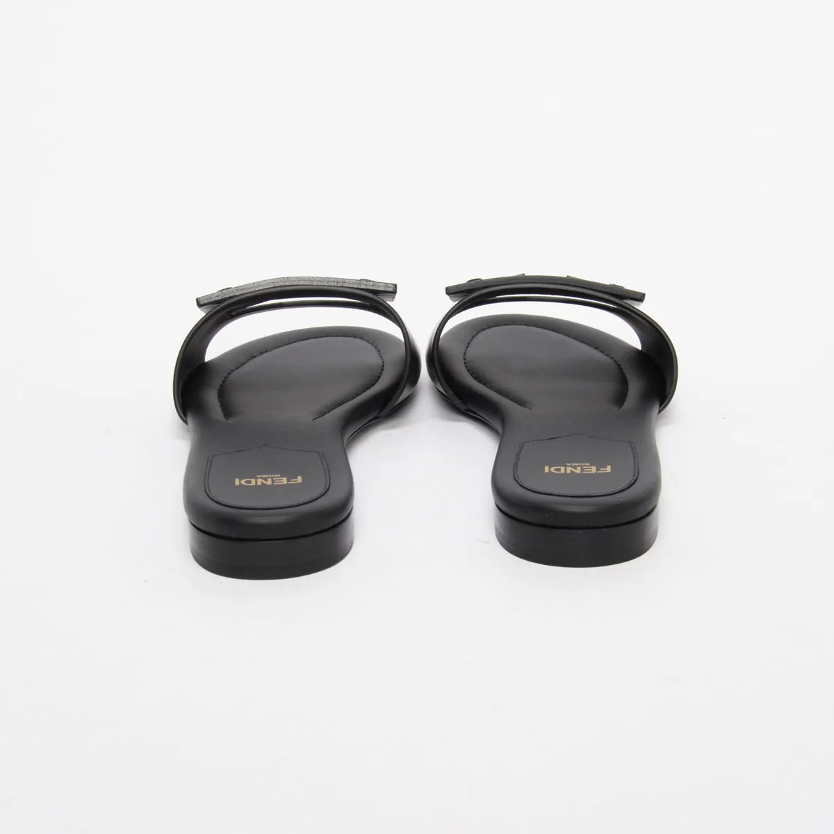 Fendi Black Leather Baguette Slides 35.5