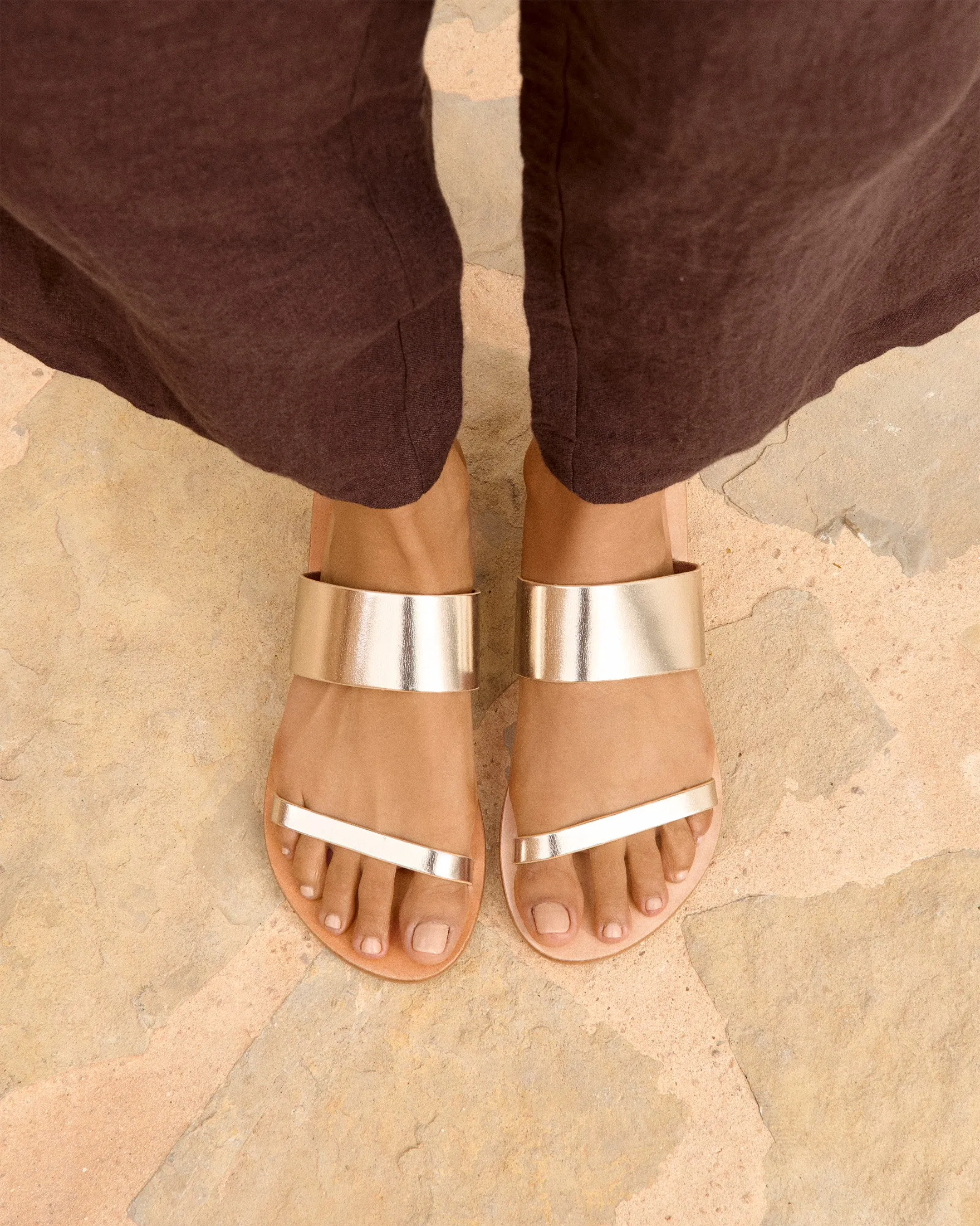 Leather Two Bands Sandals - P62Y0 - Canyon Platinum