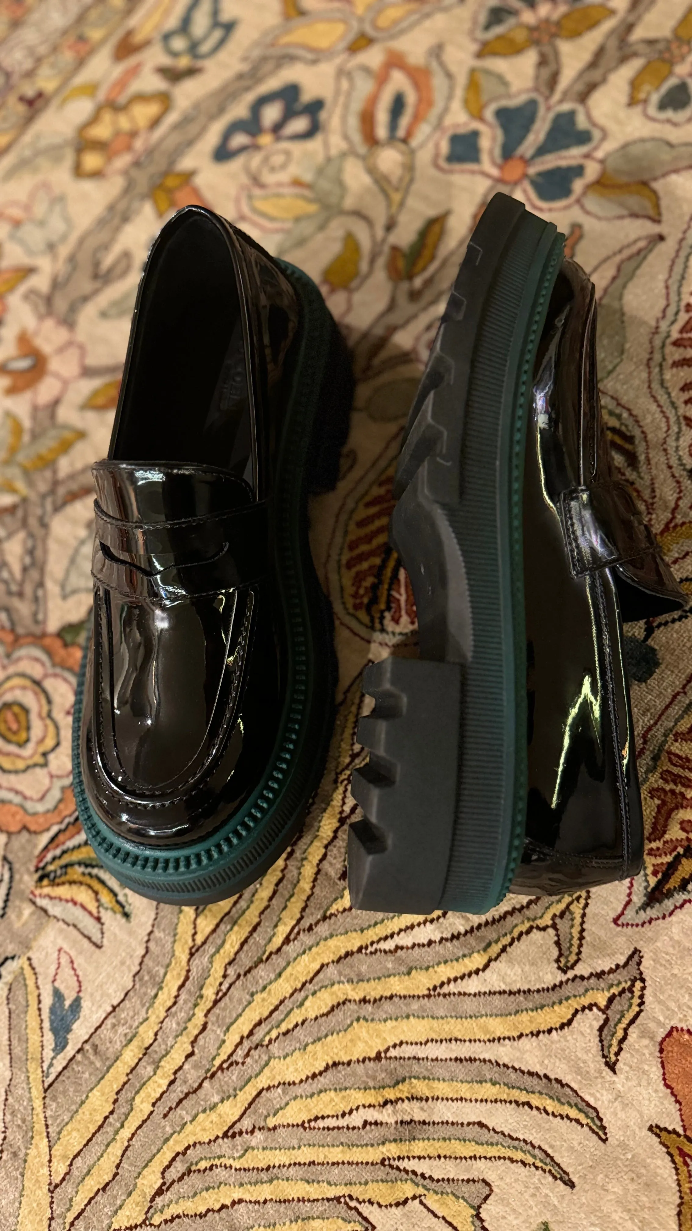 Marcy Platform Loafers in Black Vernis
