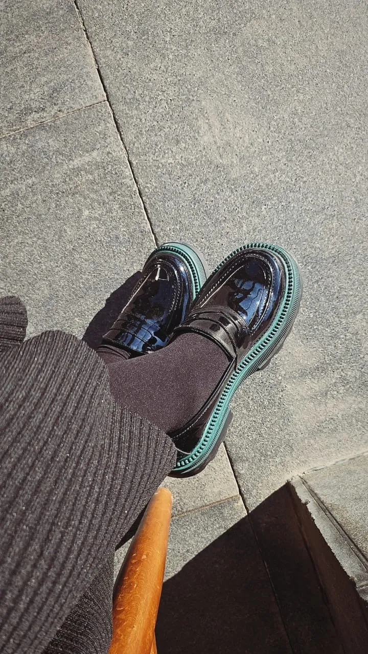 Marcy Platform Loafers in Black Vernis