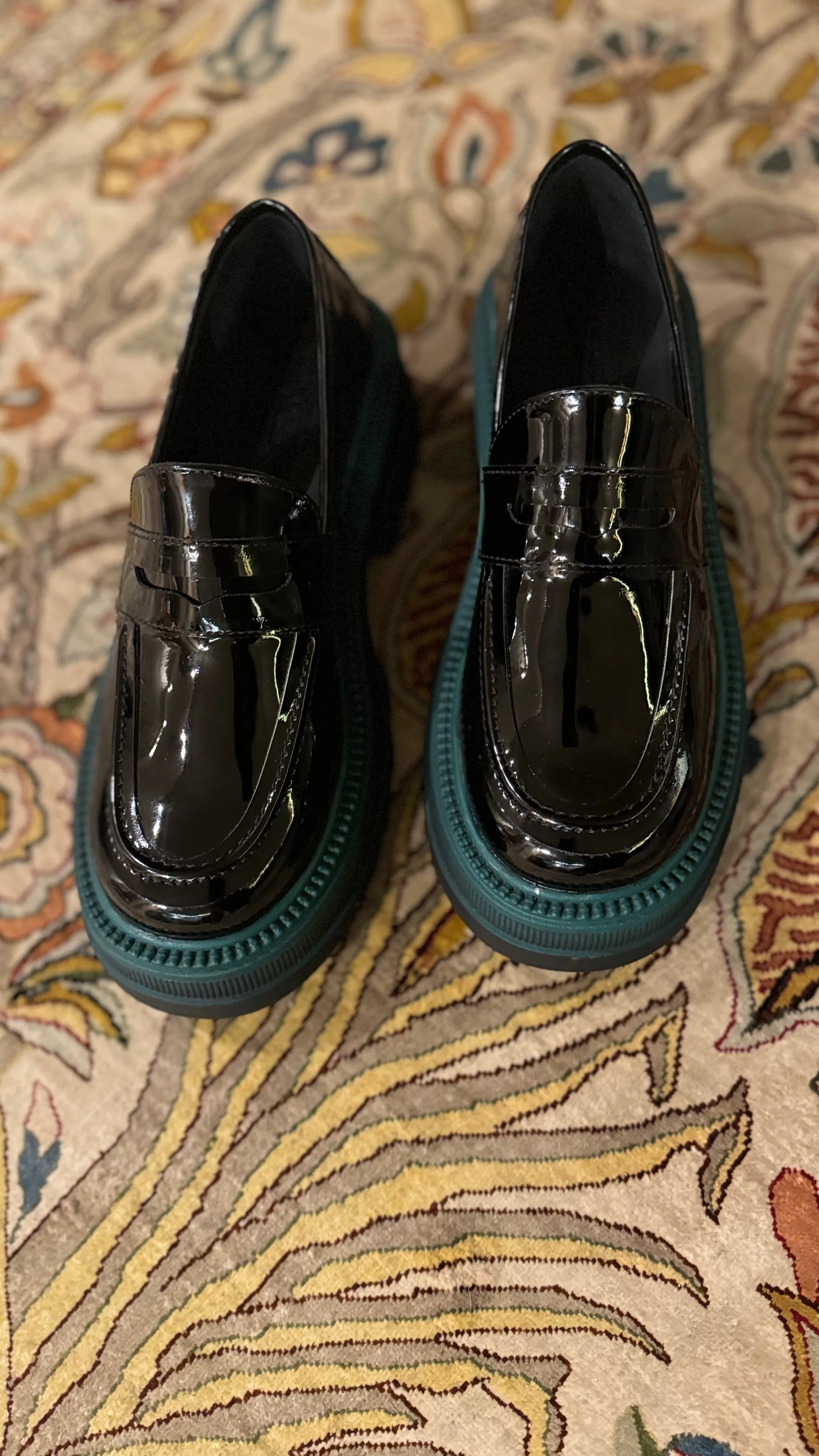 Marcy Platform Loafers in Black Vernis