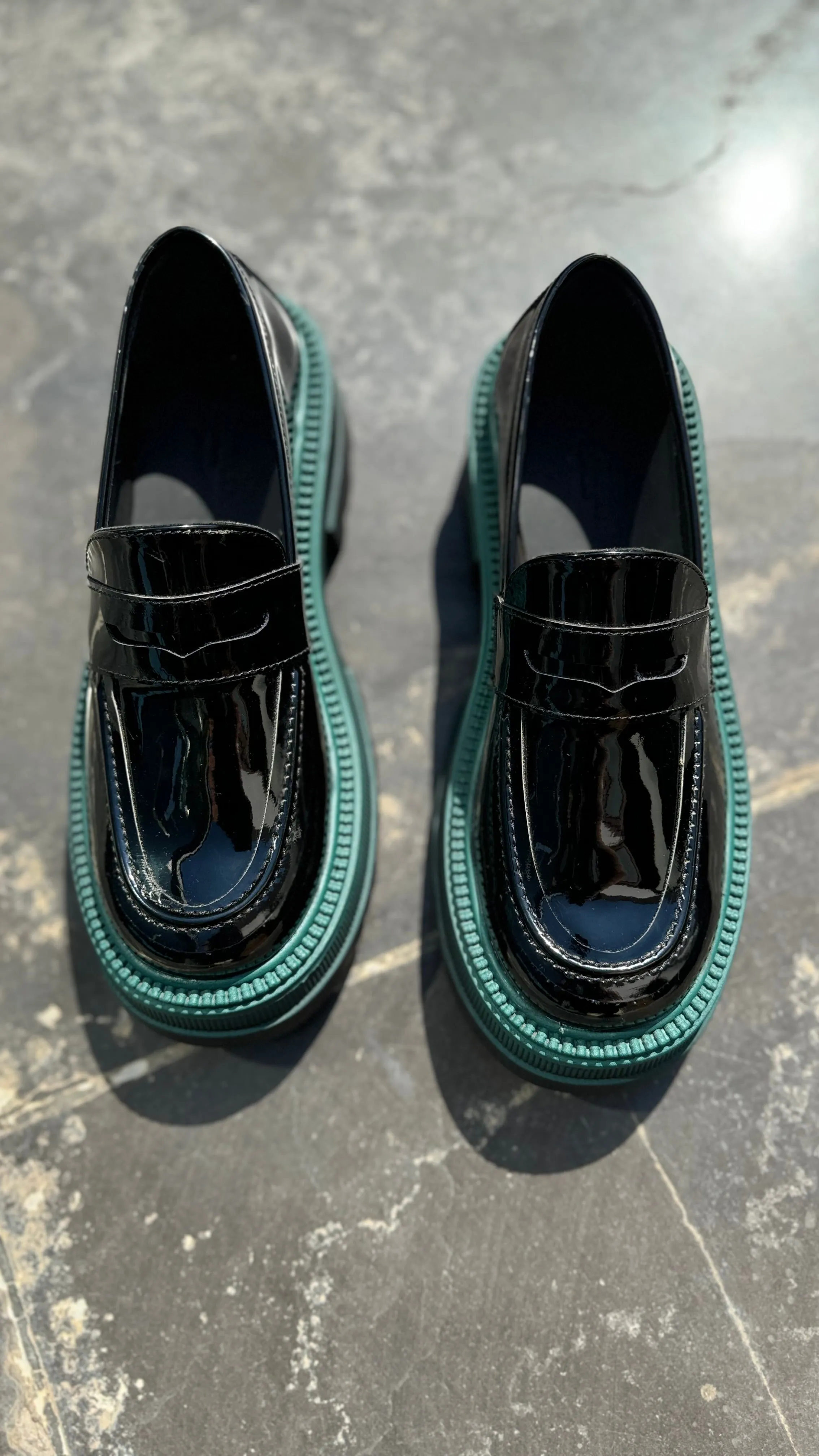 Marcy Platform Loafers in Black Vernis