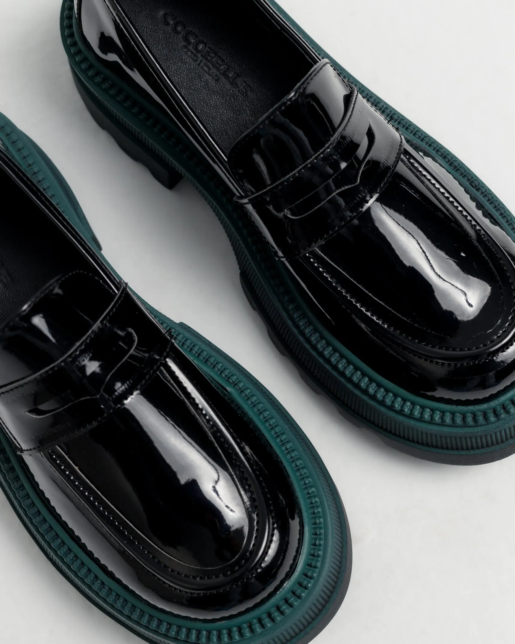 Marcy Platform Loafers in Black Vernis
