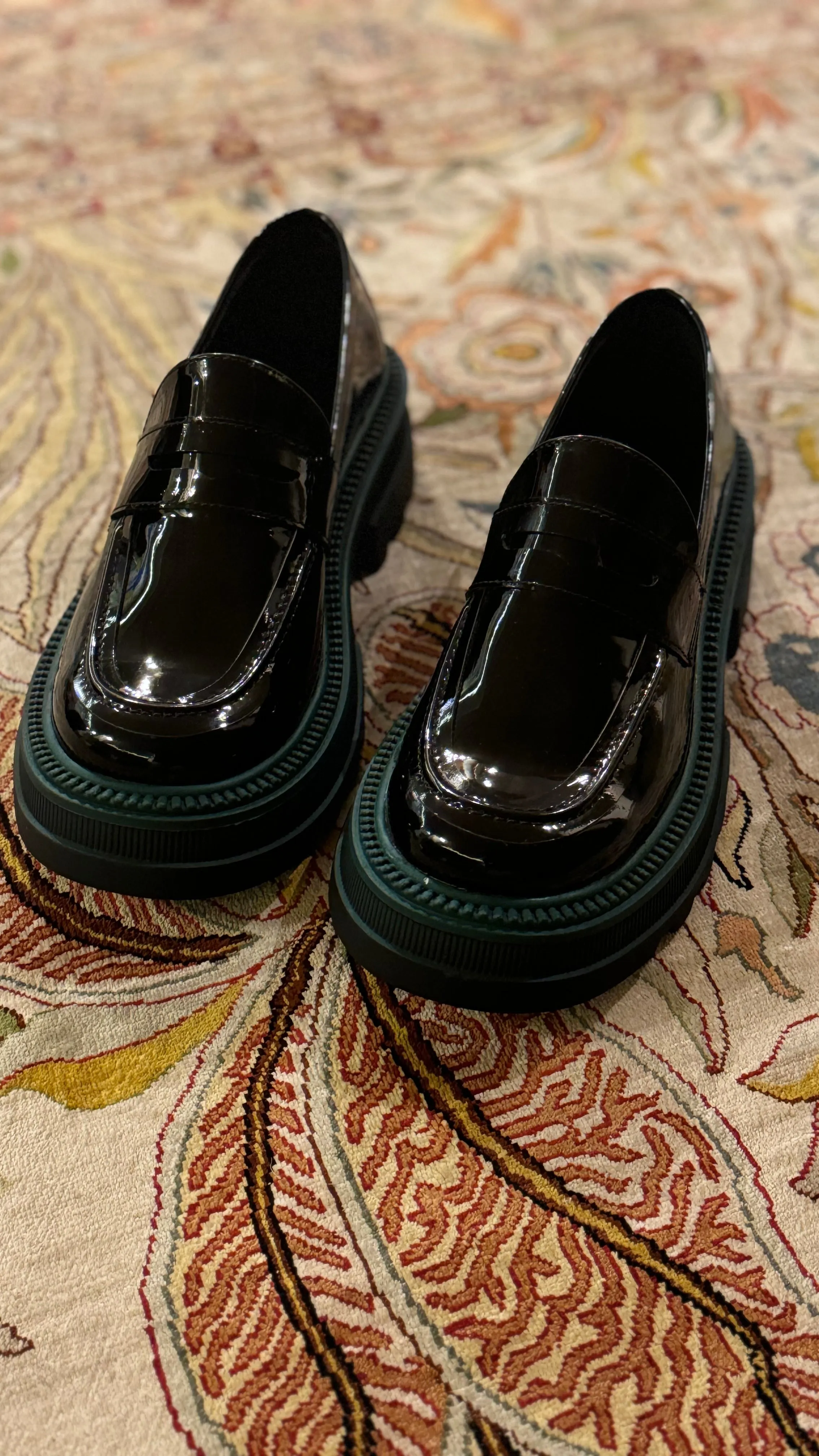 Marcy Platform Loafers in Black Vernis