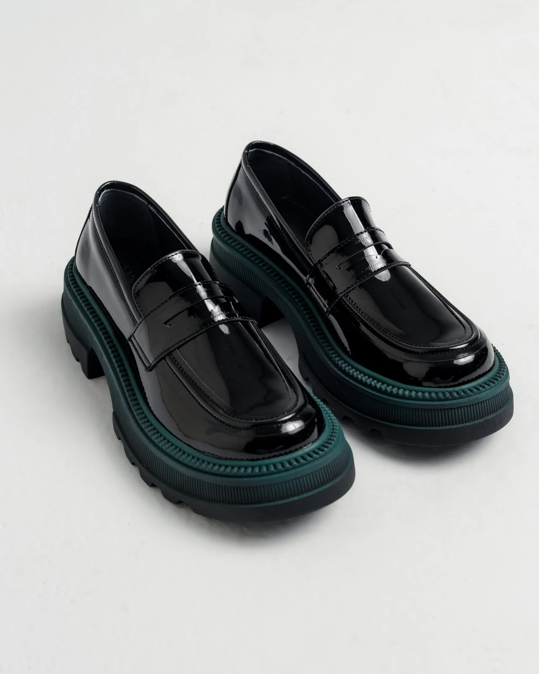 Marcy Platform Loafers in Black Vernis