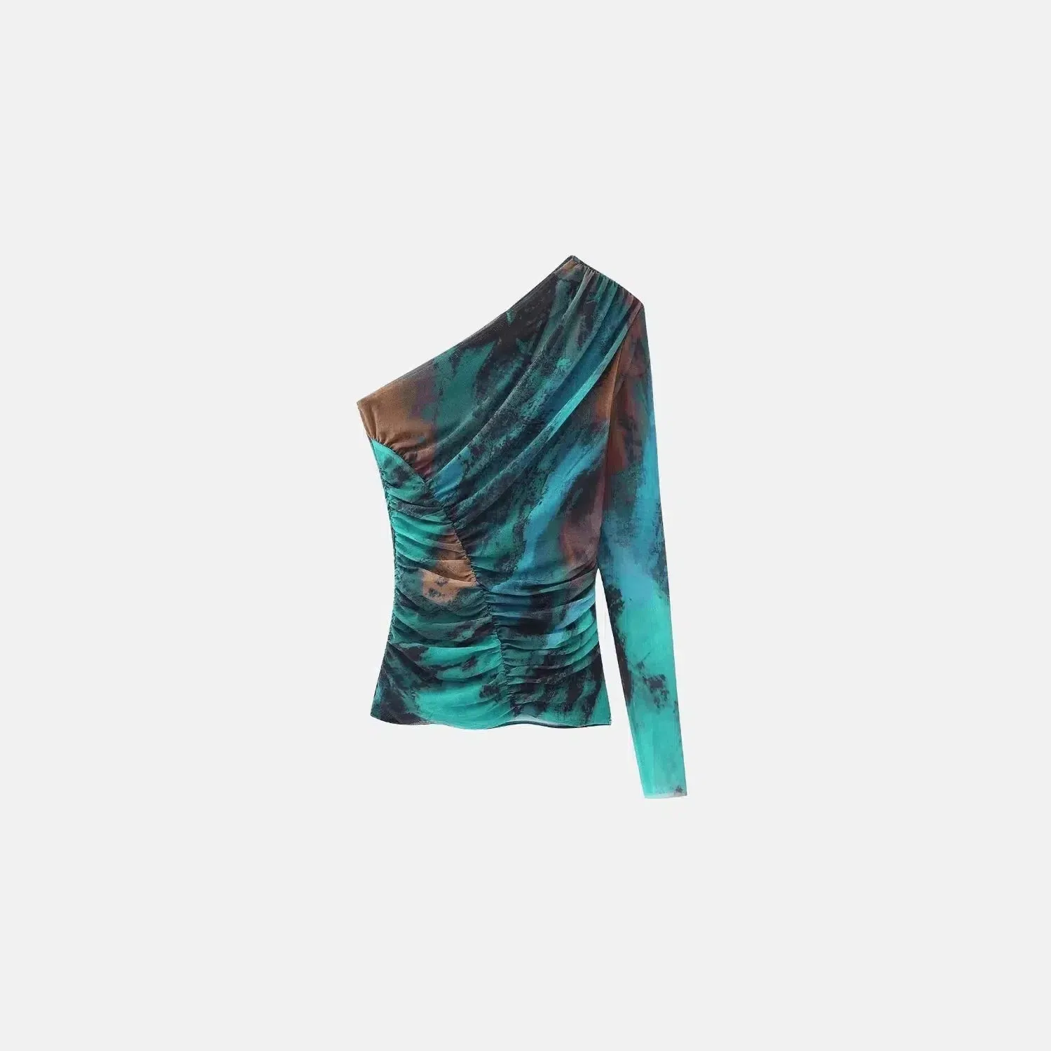 Méditerranée Éclat Set – Abstract print – One-shoulder midi skirt