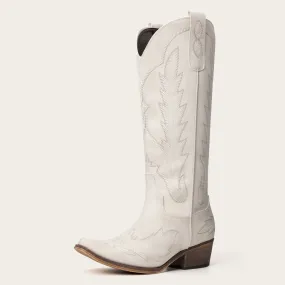 Rosemary - Cream Embroidered Cowgirl Boots with Intricate Stitching
