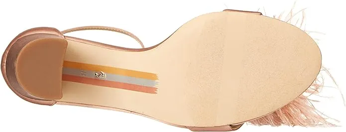Sam Edelman Yaro Feather Soft Praline Ankle Strap Block High Heeled Sandals