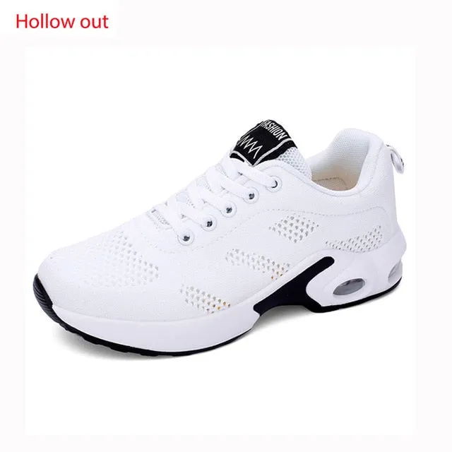 Women Lightweight Sneakers Air Cushion Ladies Trainers Basket Tenis Casual White Platform Flat Sneakers Breathable Mesh Comfort