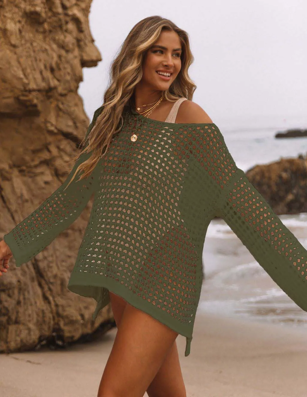 Women's Sexy Off-Shoulder Crochet Bikini Cover Up