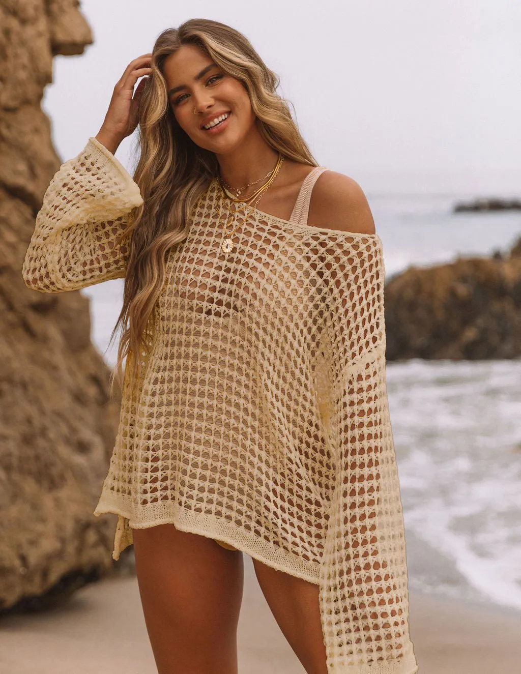 Women's Sexy Off-Shoulder Crochet Bikini Cover Up