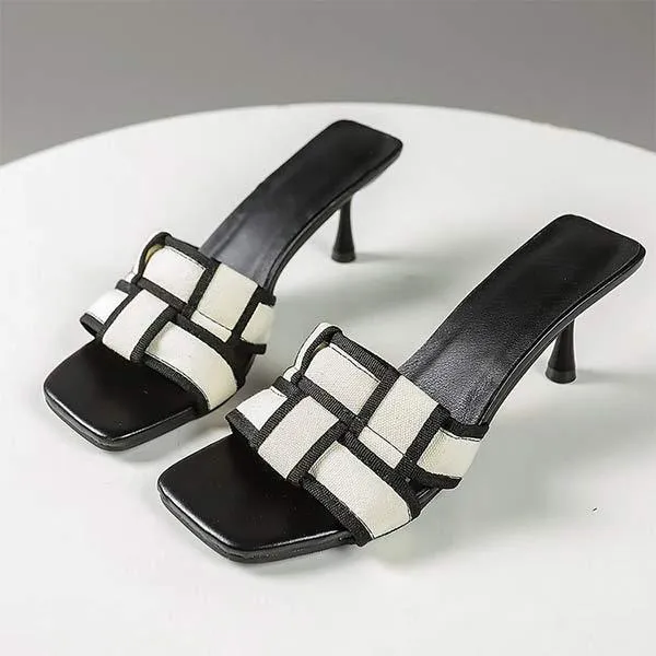 Women's Single-Band Thin Heel and Mid-Heel Slippers 77086141C